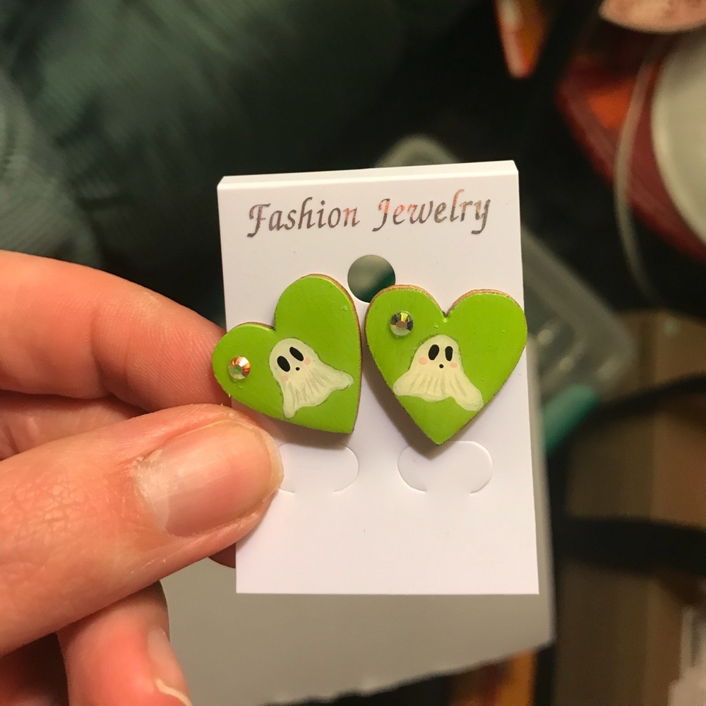 Ghost hand painted stud earrings